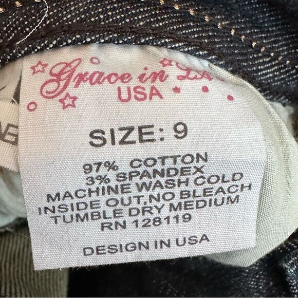 Grace in LA Dark Wash Gold Embellished Skinny Jeans Size 9 Western - Picture 6 of 16